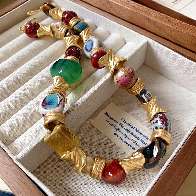 Vintage Floral Round Ceramic Necklace for Women Chokers Party Jewelry Gift