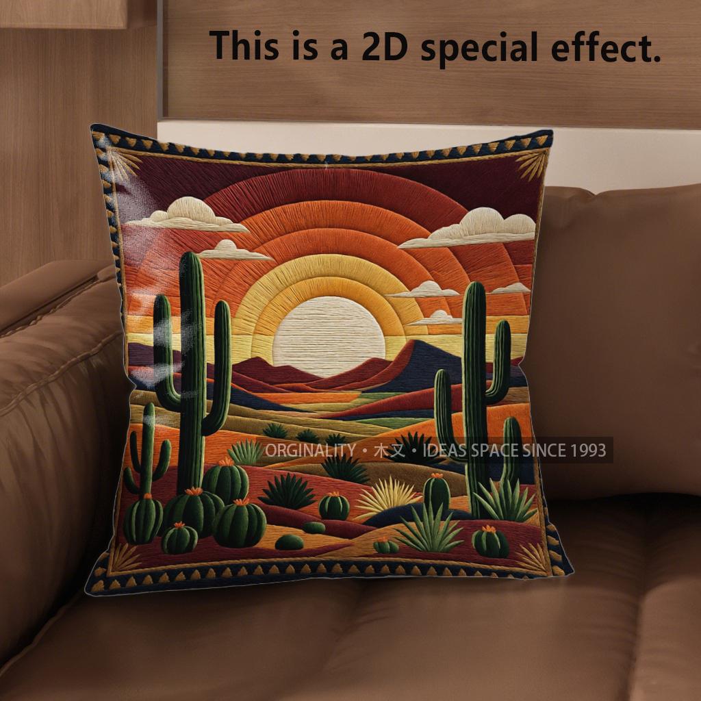 2D Southwestern Desert Sunset Boho Pillow Covers Pattern Cushion Cover Suitable For Sofa Bedroom Car Pillow Cover