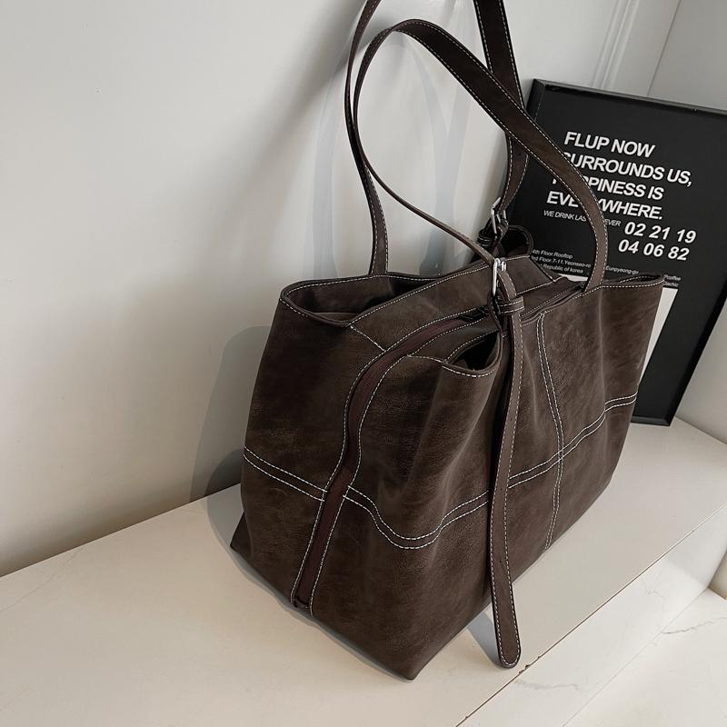 Vintage Suede Tote Bag for Women Large Capacity Casual Shoulder Bag Retro Cross Quilting Soft Hobo Handbag for Daily Commute Work Shopping Travel