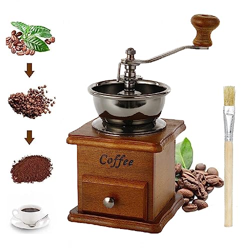 

ESTVLB Wooden Coffee Mill, Portable Hand Coffee Machine, Manual Grinder with Ceramic Mortar, Compact, Lightweight, Portable, Easy to Clean, Adjustable