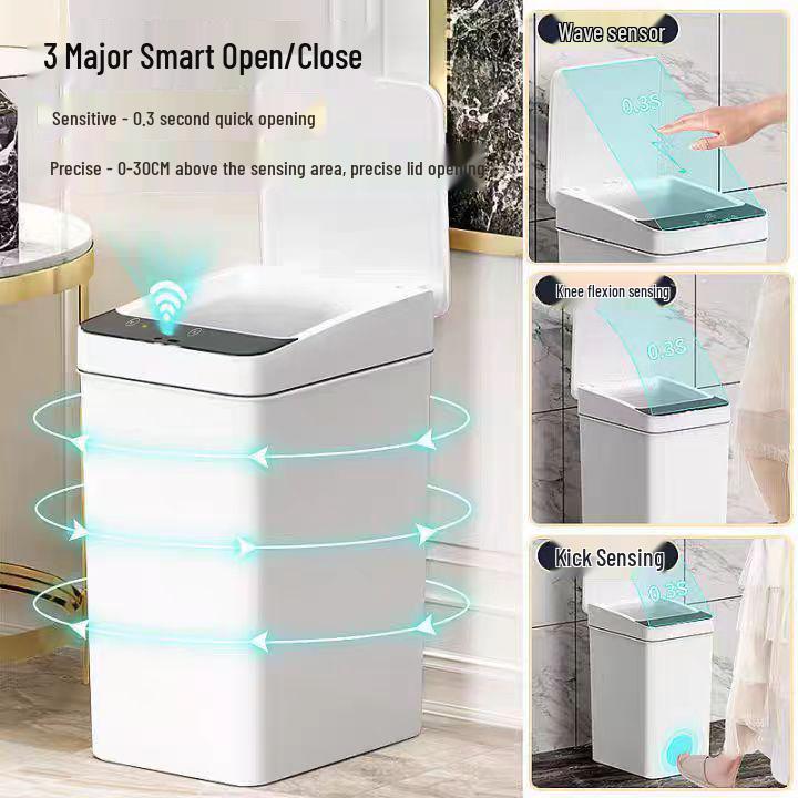 Compact Touchless Smart Trash Can with Lid for Bedroom, Living Room, Office