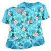 Women Nurse Scrub Top Hawaiian Print V Neck Short Sleeve Medical Uniform Shirt with Pockets and Side Slits for Healthcare Professionals
