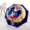 Sailor Moon Sichelmond mit Blumen Schirm, Tragbarer 3-fach Kompakter Schirm für Damen & Herren, S75