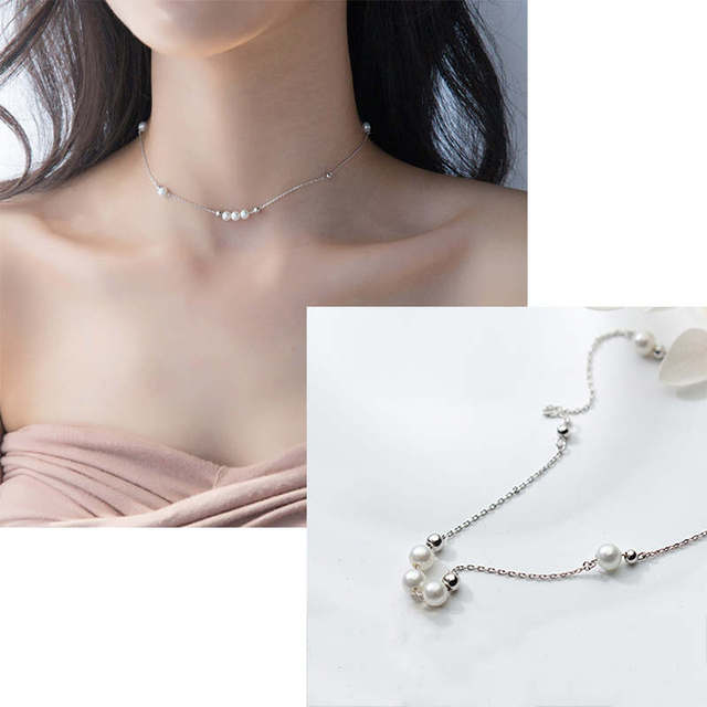 

Настоящее 925 стерлингового серебра жемчужные бусины кулон колье колье модные женские минималистские ювелирные украшения Богемия аксессуары 40cm