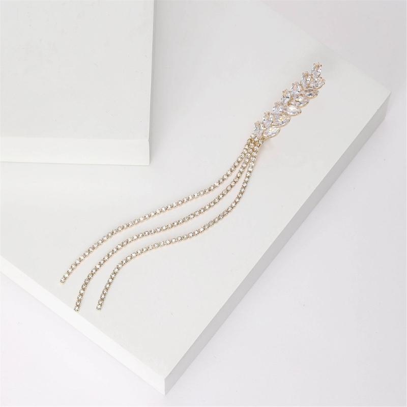 Elegant Women's Brooch with Long Thread Lapel Pin Stylish Wheat Ear Jewelry Flowing Fringe Sparkling Crystal Lapel Pins
