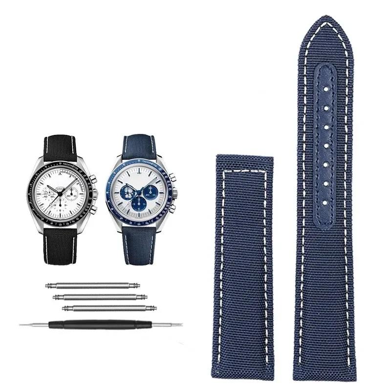 

19mm 20mm Canvas Nylon Watchbands For Omega Seamaster 300 Speedmaster AT150 Omega Speedmaster Slubby 310.32 Series Nylon Strap 20mm