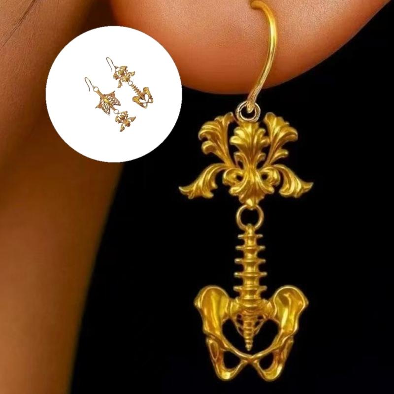 Gold/Silver Color Intricate Skeleton Cutout Dangle Earrings Vintage Gothic Style Zinc Alloy Earring