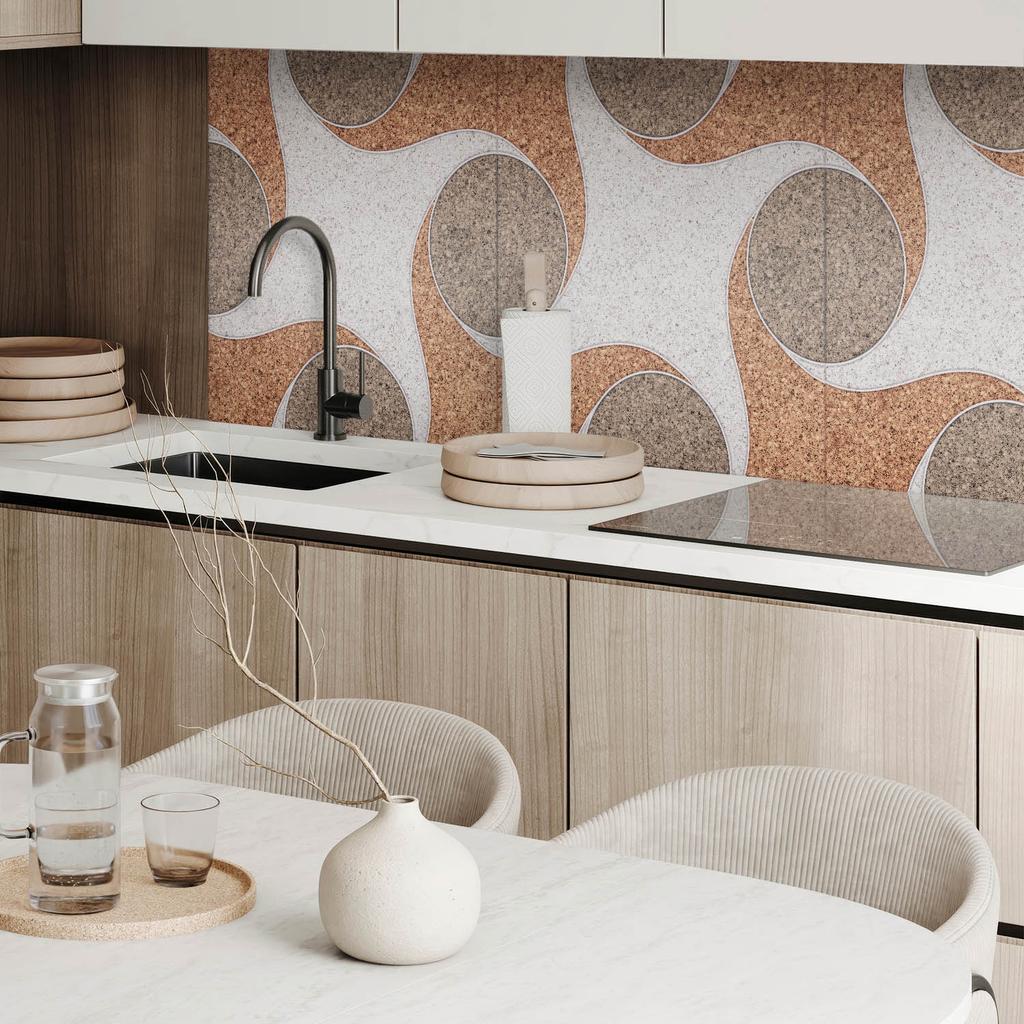 Aesthetic Vinyl Wallcovering with Print 120x60 Cm Pattern with Circles and Waves
