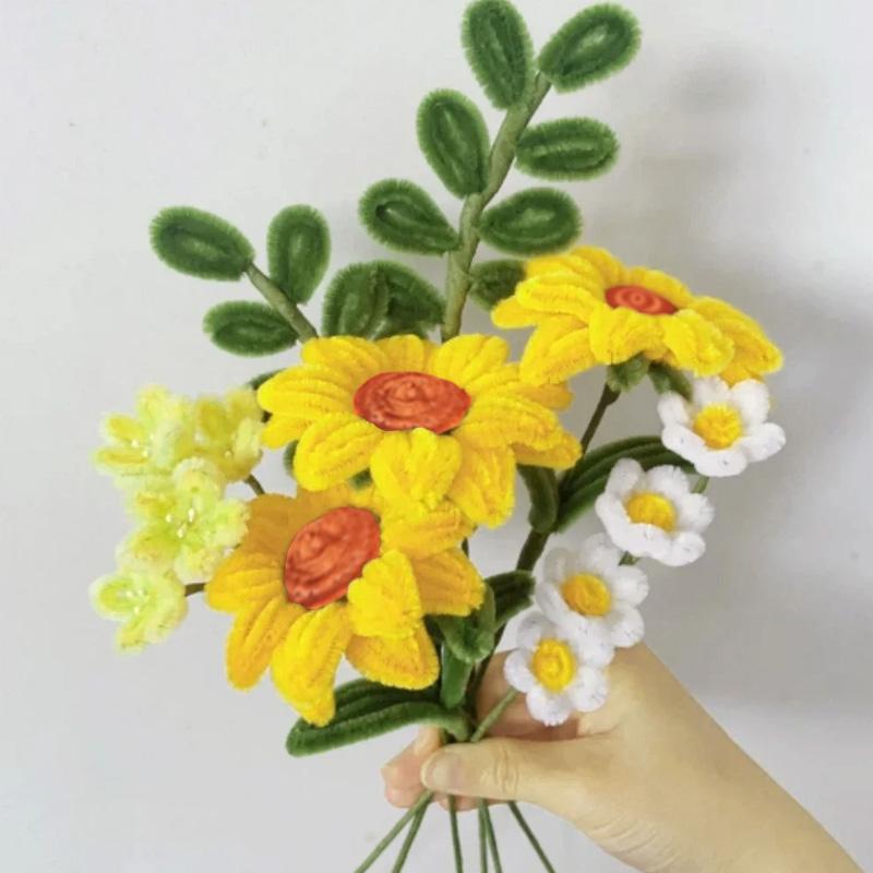2Pcs Pipe Cleaner 35CM Artificial Flowers Home Decor Finished Flowers Handmade African Sunflower Bouquet Woven Flower
