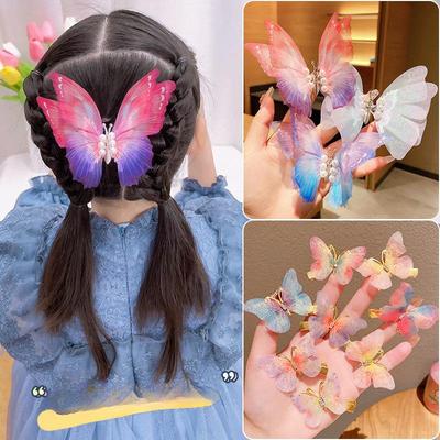Korean Moving Butterfly Hair Clips for Girls Double Layered Wings Pearl Hair Clips Headwear Girls Kids Hair Accessories