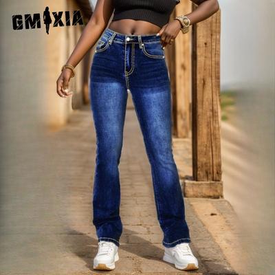 Calças Jeans Skinny Femininas de Cintura Baixa com Bolso Bordado