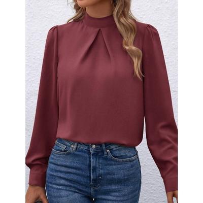 Women's Spring Summer Satin Shirt with Bubble Sleeves Fashionable Long Sleeved Satin Top Shirts