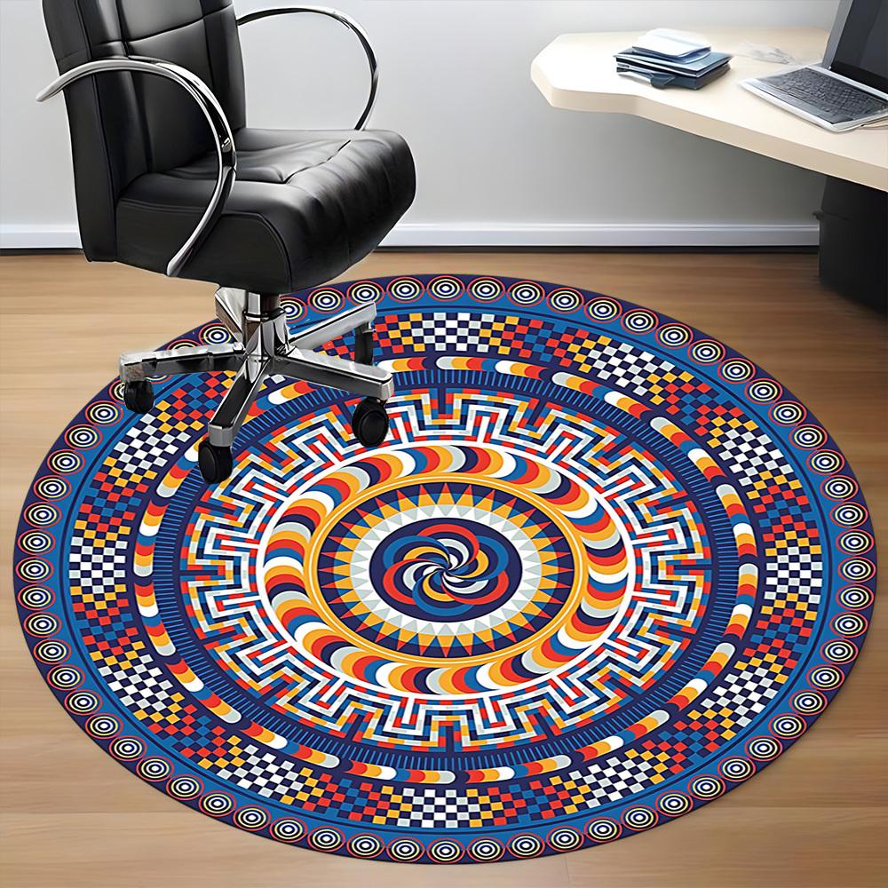 1pc Mandala Pattern Office Round Rug, Non-slip, Soft and Durable Office Rug for Interior Decoration, Perfect for Office,Decoration Yy260204083