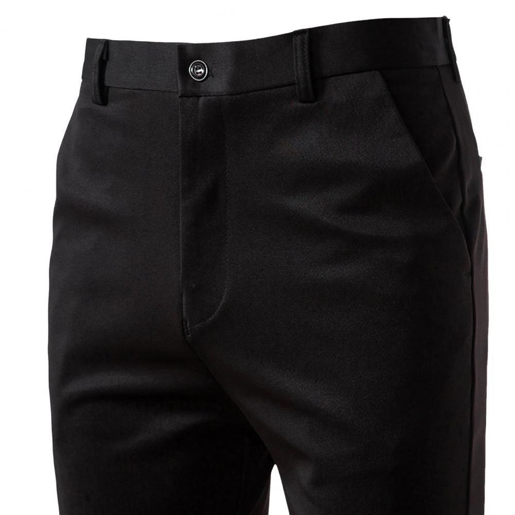 

Мужской костюм, брюки, облегающие однотонные брюки на молнии и пуговицах, прямые официальные деловые брюки с карманами для офиса, длинные брюки для свиданий 31 чёрный