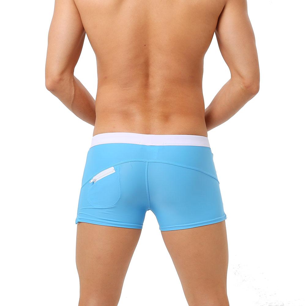 Men's Back Pocket Swimwear Short Swim Trunks Beach Shorts Sexy Mesh Boxer Briefs Comfortable Soft Breathable