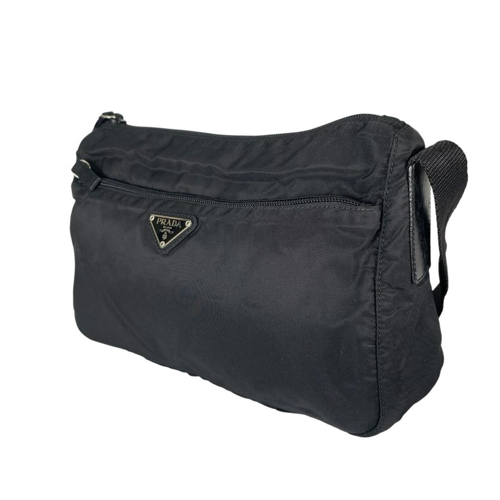 PRADA Triangular logo Shoulder Bag black Women used