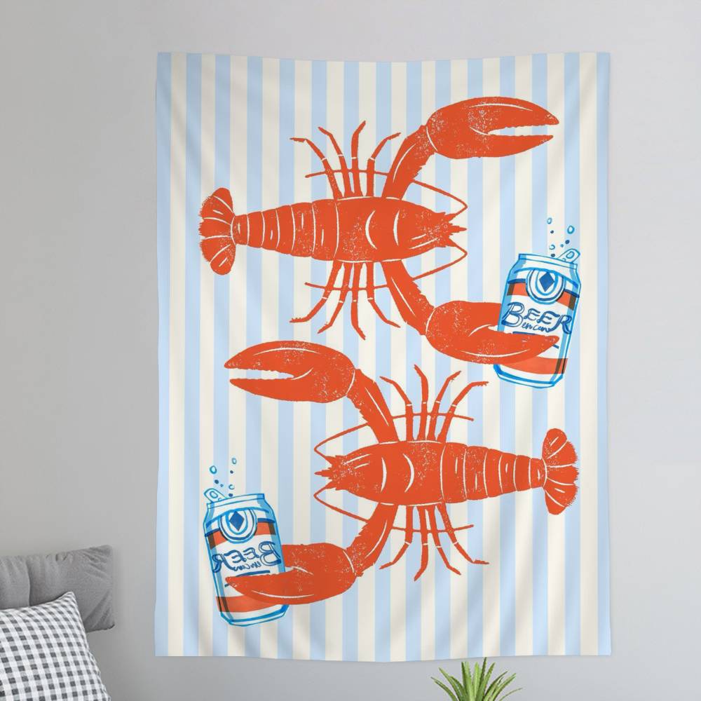 Colorful Sardine Lobster Fish Anime Tapestry Hanging Tarot Hippie Wall Rugs Dorm Wall Hanging Sheets