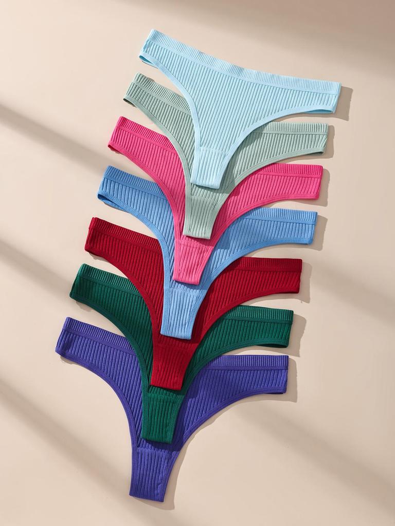 7 Stück Damen Strings Slips Baumwolle Gestreift Unterwäsche Sexy Unterhosen Einfarbiges Höschen Weiche G-Strings Damen Dessous Übergröße XS-XL