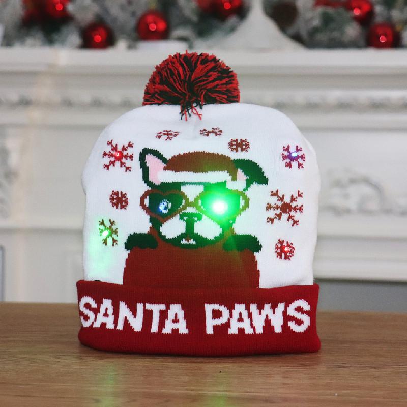 Factory Price LED Christmas Hats Sweater Santa Elk Knitted Beanie Hat with LED Light up Cartoon Pattern Christmas Gift Adult чёрный