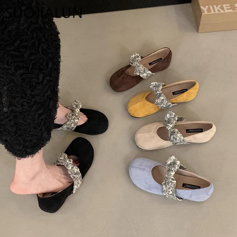 Fashion SUOJIALUN Autumn New Brand Women Flat Shoes Fashion Bow-knot Ladies Casual Dress Mary Jane Shoes Soft Flat Heel Single Shoes