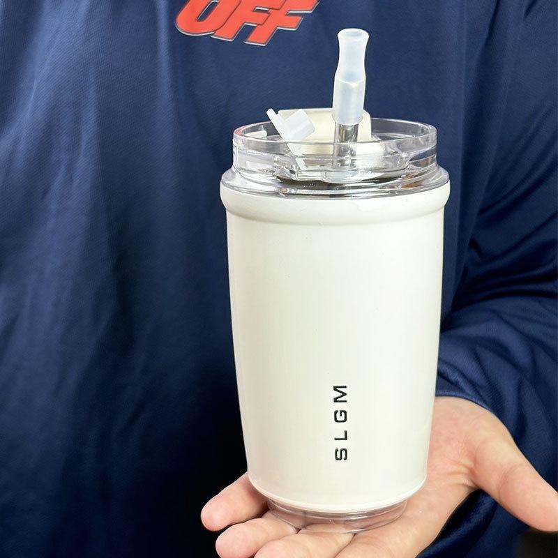 Simple White Stainless Steel Insulated Water Cup Portable Coffee Cup for White-collar Workers To Work Sealed and Leak-proof