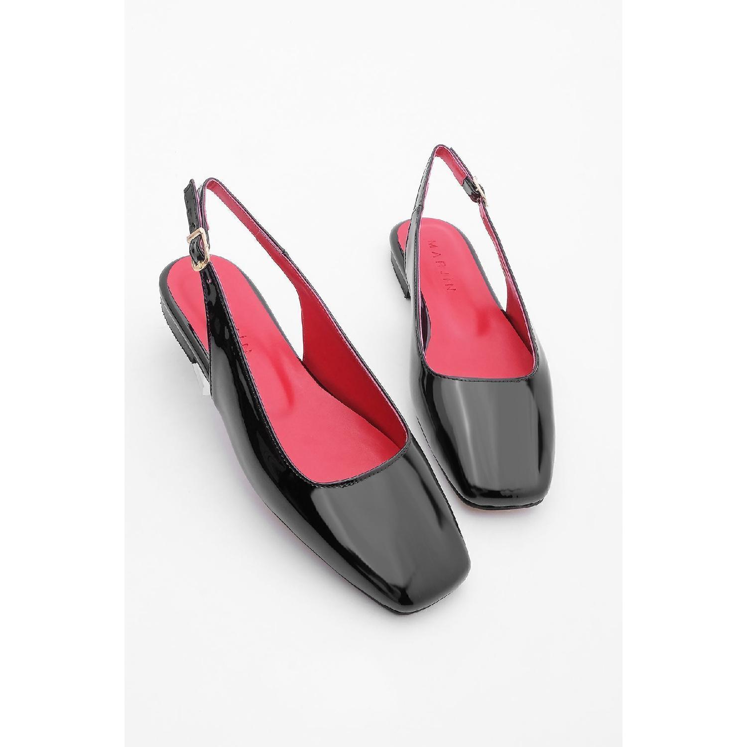 

Women s Blunt Toe Open Back Ballerinas Roysa Black Patent Leather 40
