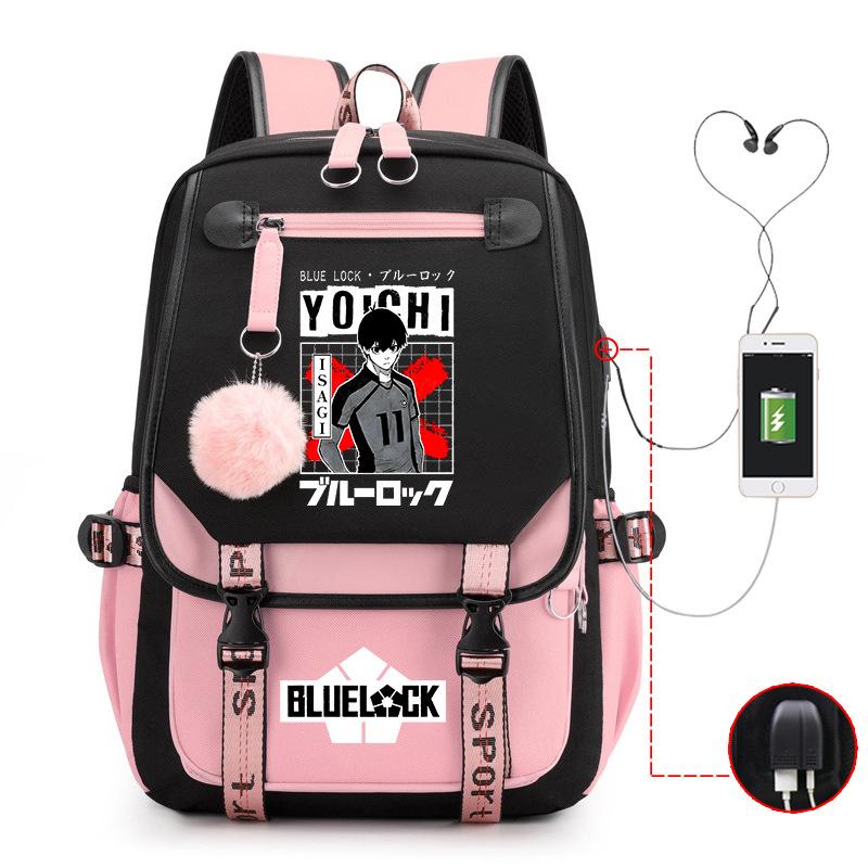Blaues Gefängnis Anime Schultasche College Stil Große Kapazität Mittelschüler USB Rucksack