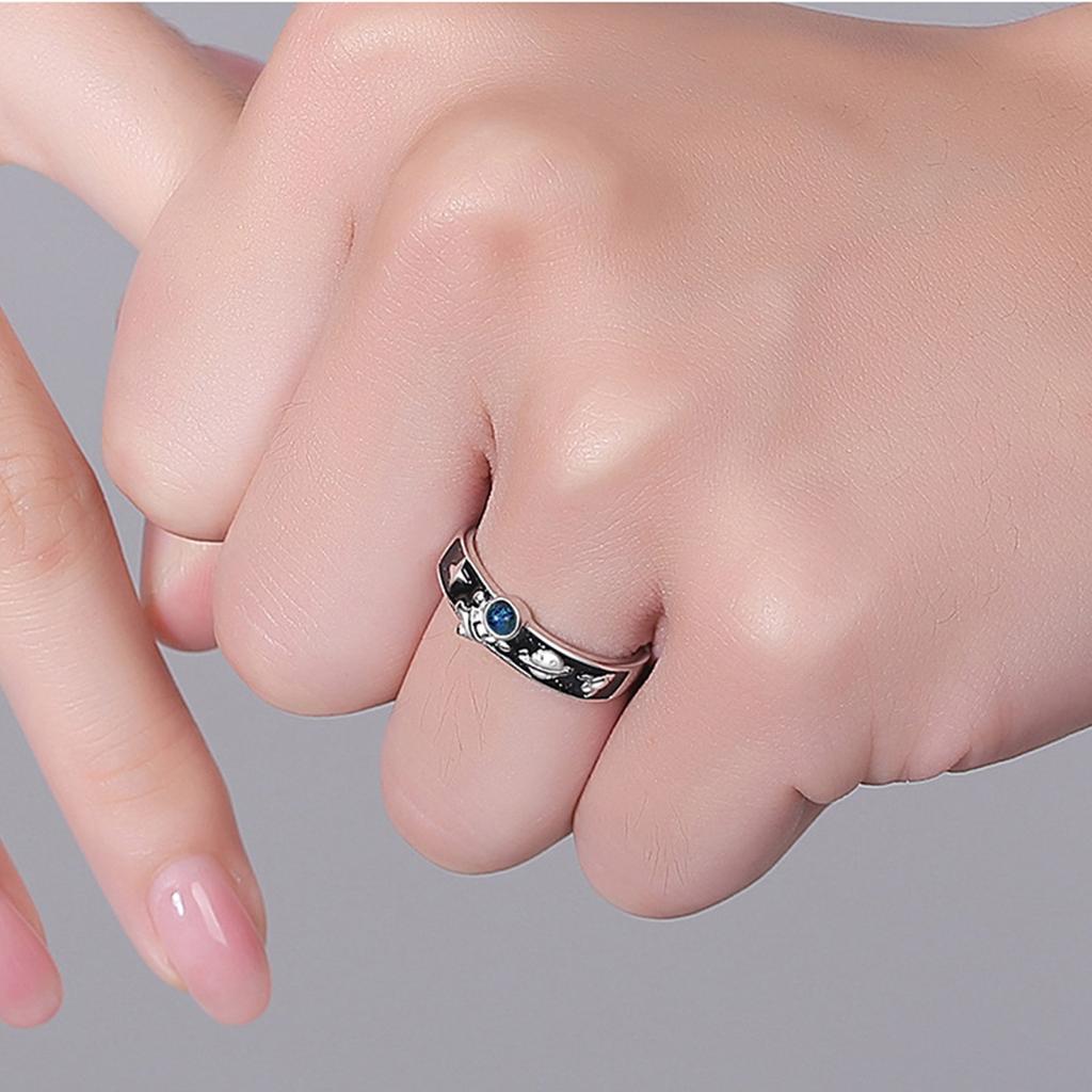 2Pcs/Set Astronaut Rings Light Luxury Personality Ring Lover Space Gift Party