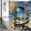 Shell ocean beach flower and plant shower curtain, bathroom decoration shower curtain, waterproof hook shower curtain