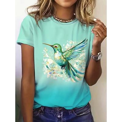Mode 3D Tier Vögel Druck T-Shirt Damen Sommer Lässig O-Ausschnitt Kurzarm Oberteile Kawaii Mädchen T-Shirts