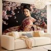 Geisha Woman Cherry Blossom Tapestry Japanese Kimono Art Spring Flowers Wall Hanging Eastern Decor Living Room Print