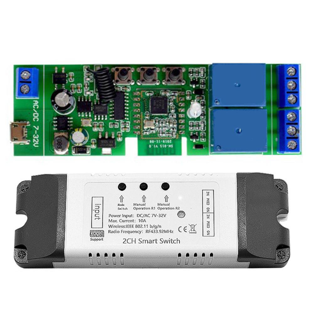 2CH WiFi/Zigbee Smart Switch Module AC/DC 7-32V Wireless Remote Control Relay Timer Module DIY Smart Home Automation Door Access