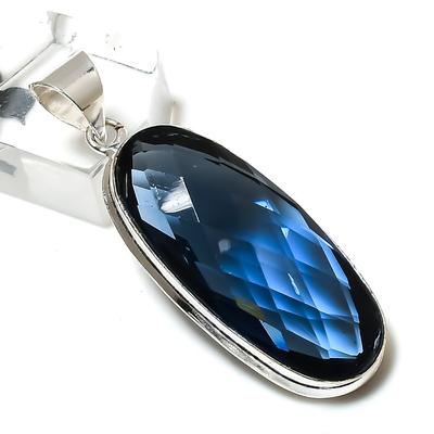 Natural London Blue Topaz Gemstone 925 Sterling Silver Pendant 1.97" Z7Z62