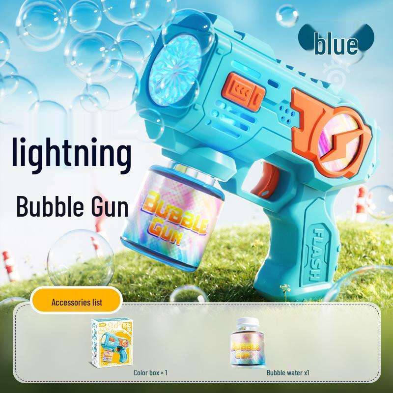 Children s Electric Bubble Machine - Handheld, Luminous, 12-Hole Rotating, Leak-Proof Design