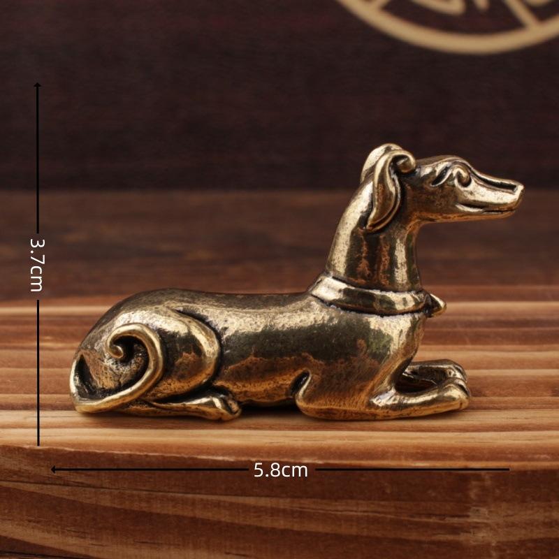 Cross-Border Small Wealth Tea Pet Brass Big Dog Ornament Chinese Style Craft Copperware Twelve Zodiac