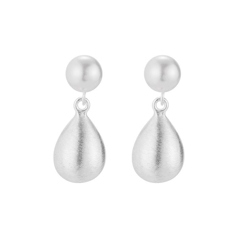PONYKISS  Sterling Silver Pearl Brushed Water Drop Pendant Stud Earring for Women Minimalist Classic Fine  Accessories
