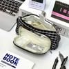 Cute Cat Lattice Pattern Pen Case With Fabric Material For Students And Girls