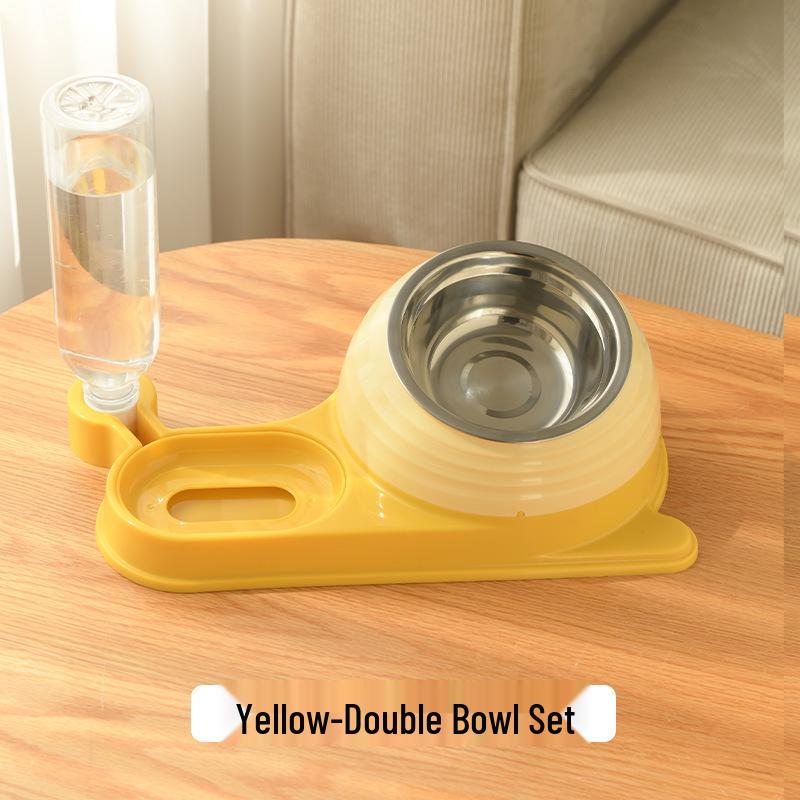 Multi-Function Pet Bowl: Dog Feeding & Drinking, Cat Slow Feeder, Slanted Design, Neck Protection, Non-Slip, Stainless Steel.