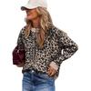 Women's Leopard Print Cardigan with Ribbed Cuffs, Front Button Closure