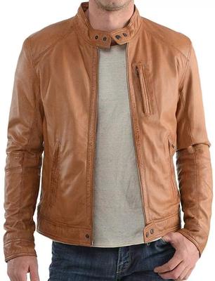 Men Leather Jacket New 100% Genuine Soft Lambskin Slim Biker Bomber Coat Brown