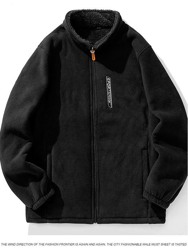 Men's Autumn Winter Stand Collar Thick Fleece-Lined Lambswool Jacket