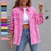 Neuer Stil Damen Jeansjacke Lockerer Schnitt Loch Ripped Langarm Jeanshemd