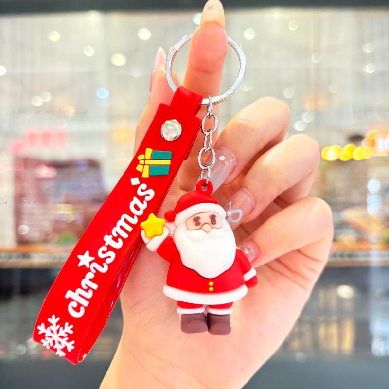 2Pcs Cartoon Cute Santa Claus Tree Keychain Christmas Party Decoration Bag Ornaments Car Key Pendant Exquisite Small Gift
