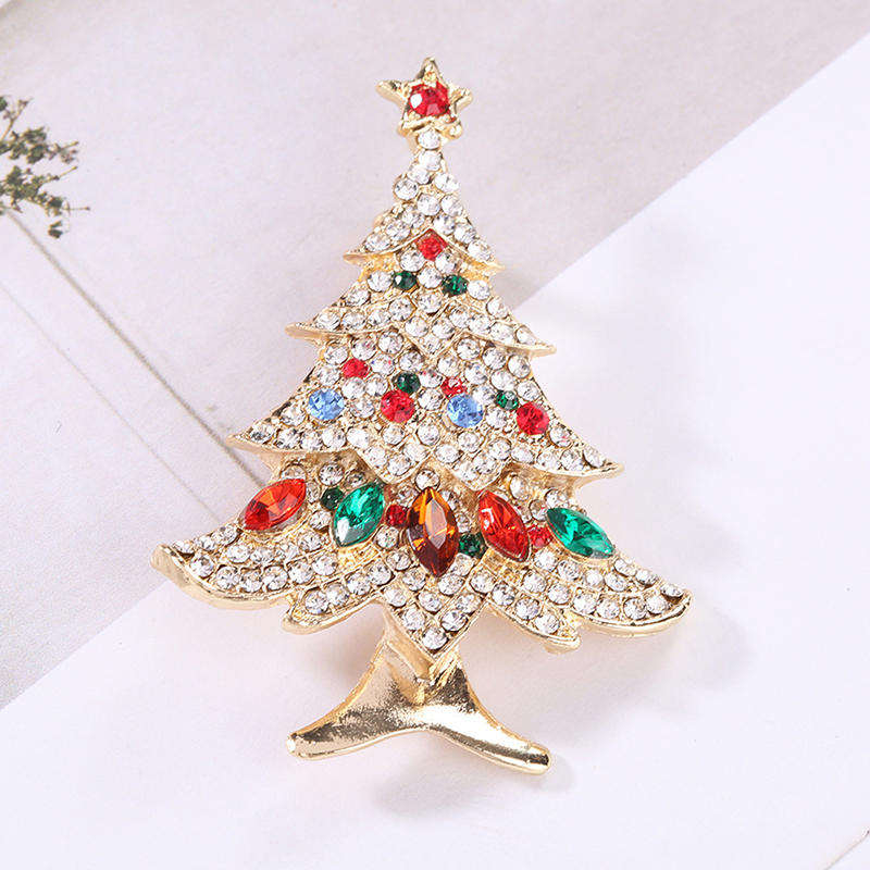 Christmas Vintage Bells Brooch Xmas Tree Shape Pins For Women Men Colorful Rhinestones New-Year Jewelry Garment Accessories