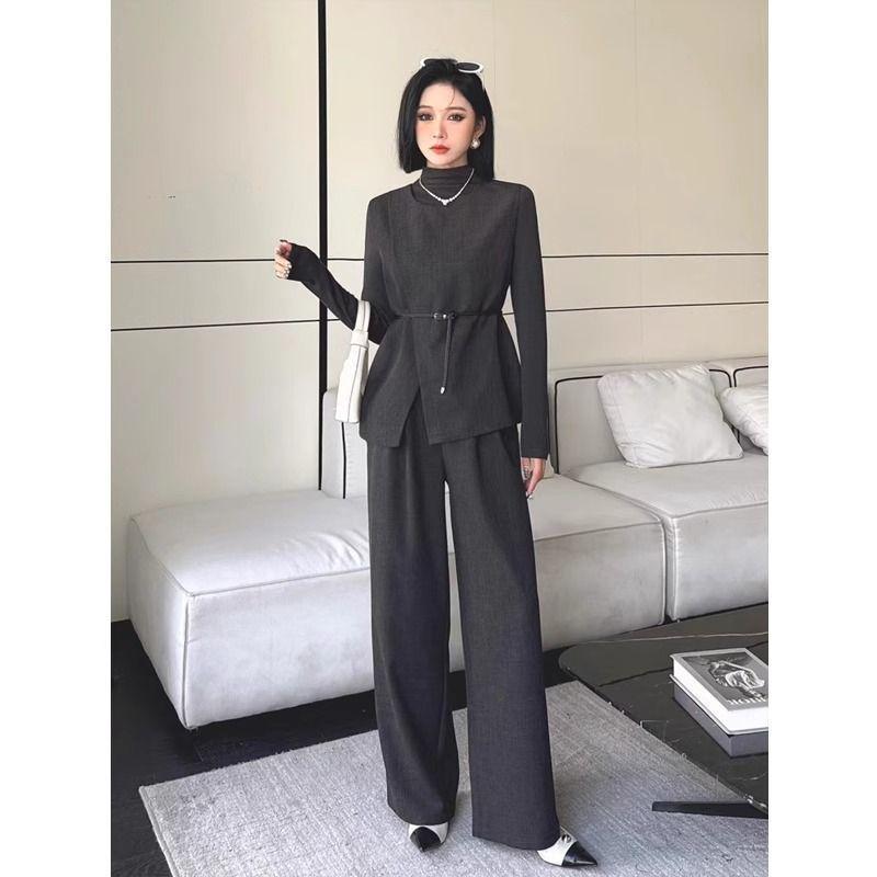 

Модный женский корейский стиль 2025 года, осенне-весенний комплект-тройка для通勤 с топом с длинным рукавом и брюками L