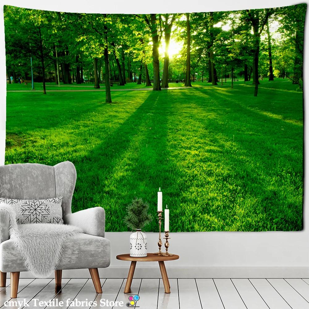 Blue Sky And Forest Tapestry Wall Hanging Nature Scenery Boho Style Tropical Plants Home Art Background Cloth Decor