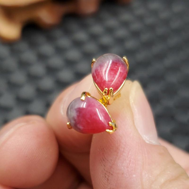 Jade Earrings: Peach Blossom Water Drop Pink Studs for Women