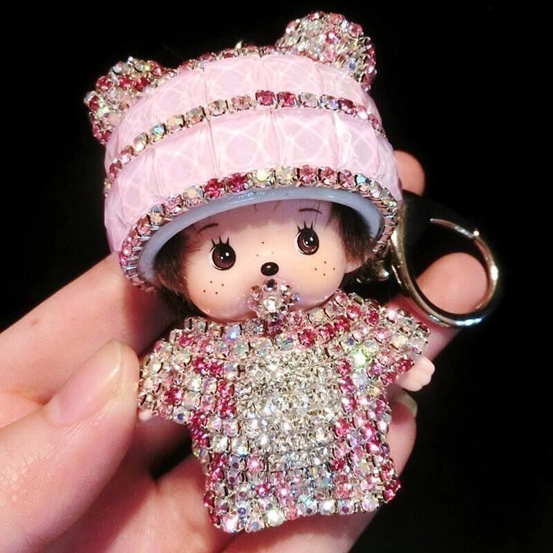 Cute Cartoon Furry Crystal Keychain Monkey Style Key Ring For Girls