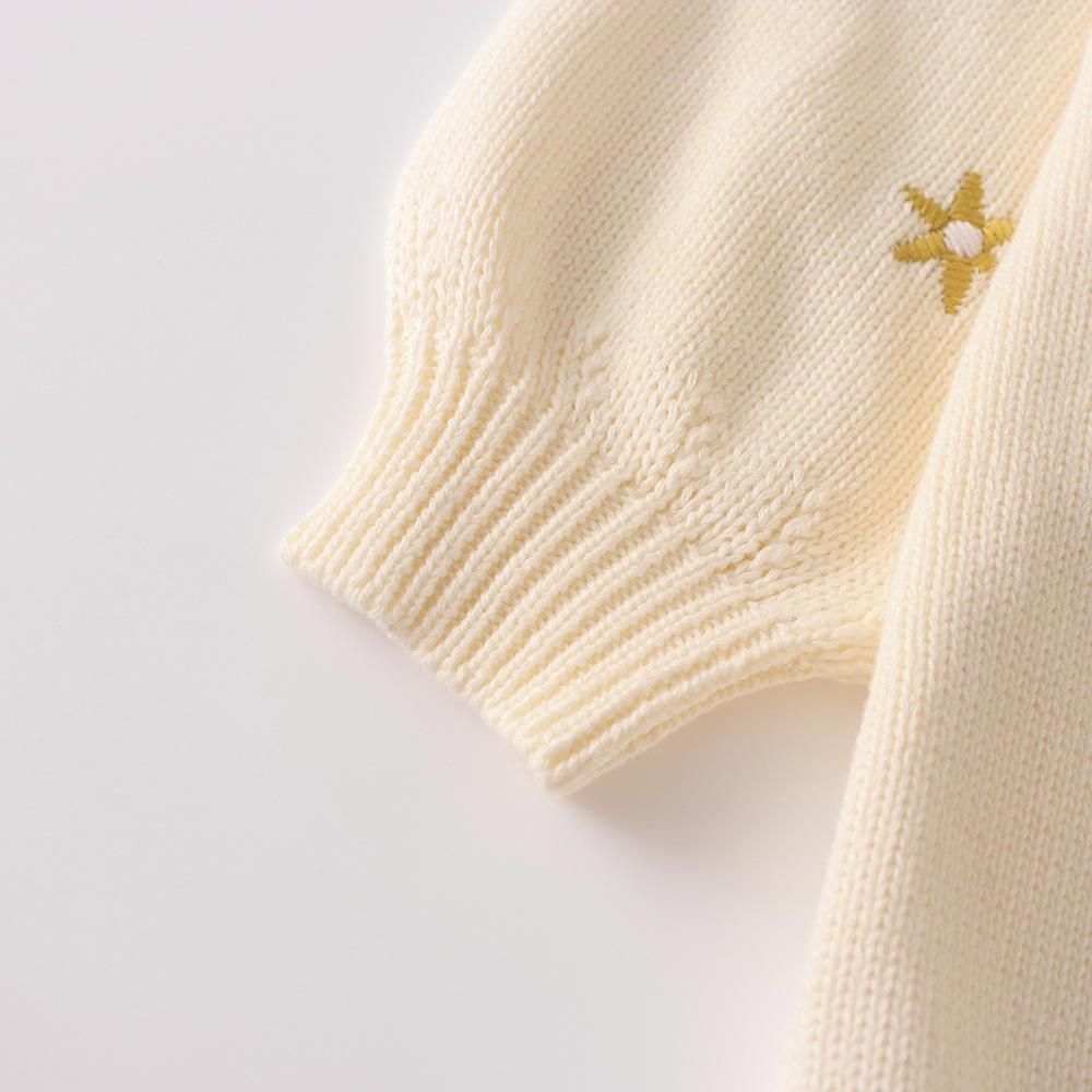 2025 Autumn Baby Girl Princess Romper: Embroidered Knit Sweater & Cotton Dress Jumpsuit for 100 Days to 1 Year Old