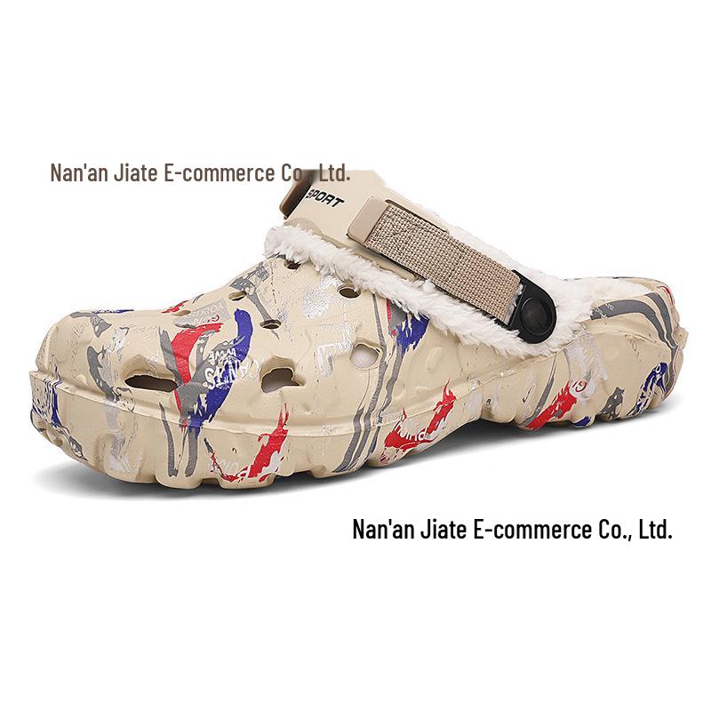 

Мужские хлопковые тапочки на флисовой подкладке - Легкая обувь больших размеров с закрытым носком 46 хаки